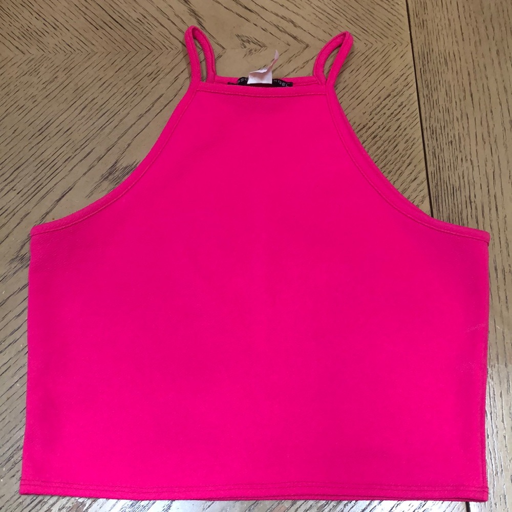 Hot Pink Cropped Halter Top